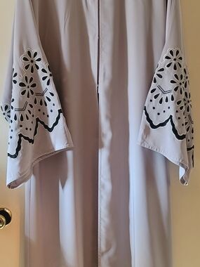 Light Gray Maxi Dress with Black Floral Cutwork Sleeves